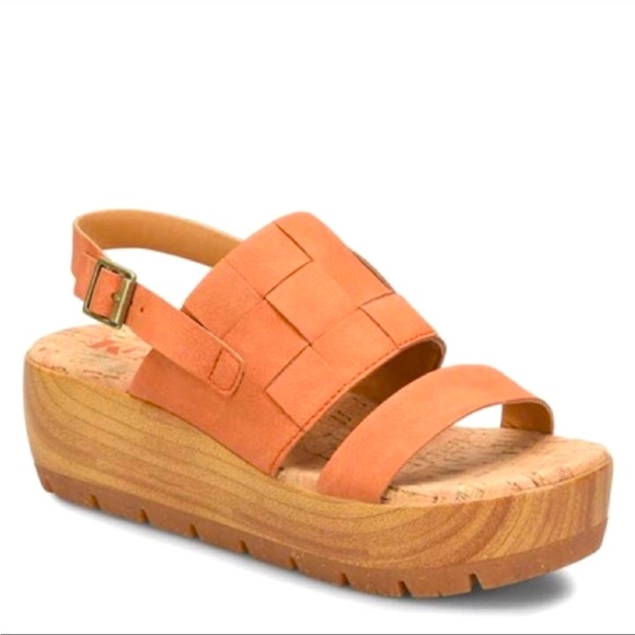 Kork-Ease Shoes - KORKS Womens Size 9 Fraya Sandals Wedge Heel Slingback Faux Leather Burnt Orange